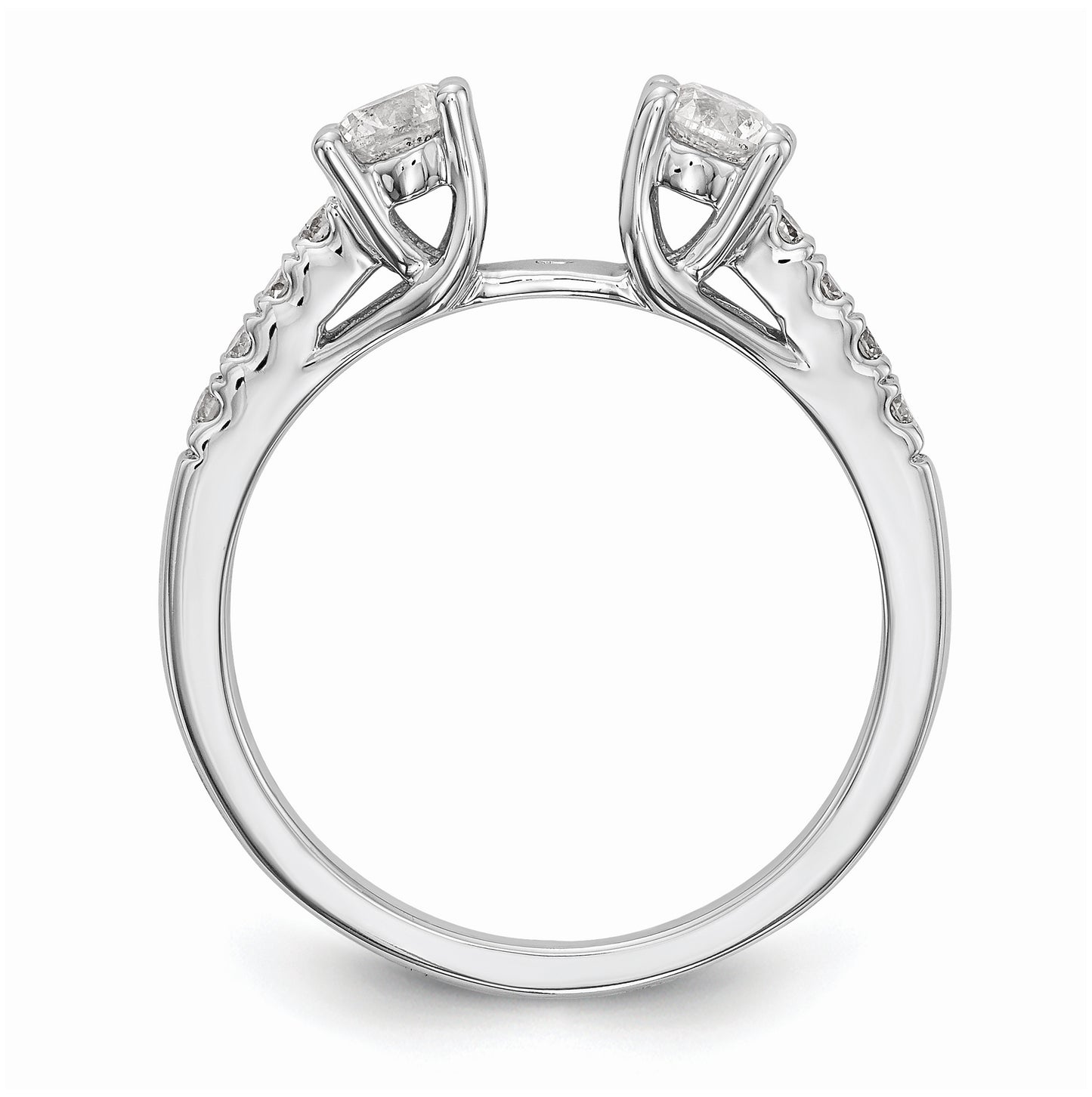 14K White Gold 3-Stone Plus Peg Set Center Diamond Semi-mount Engagement Ring,  1.77 to 2.05 mm (tapered)