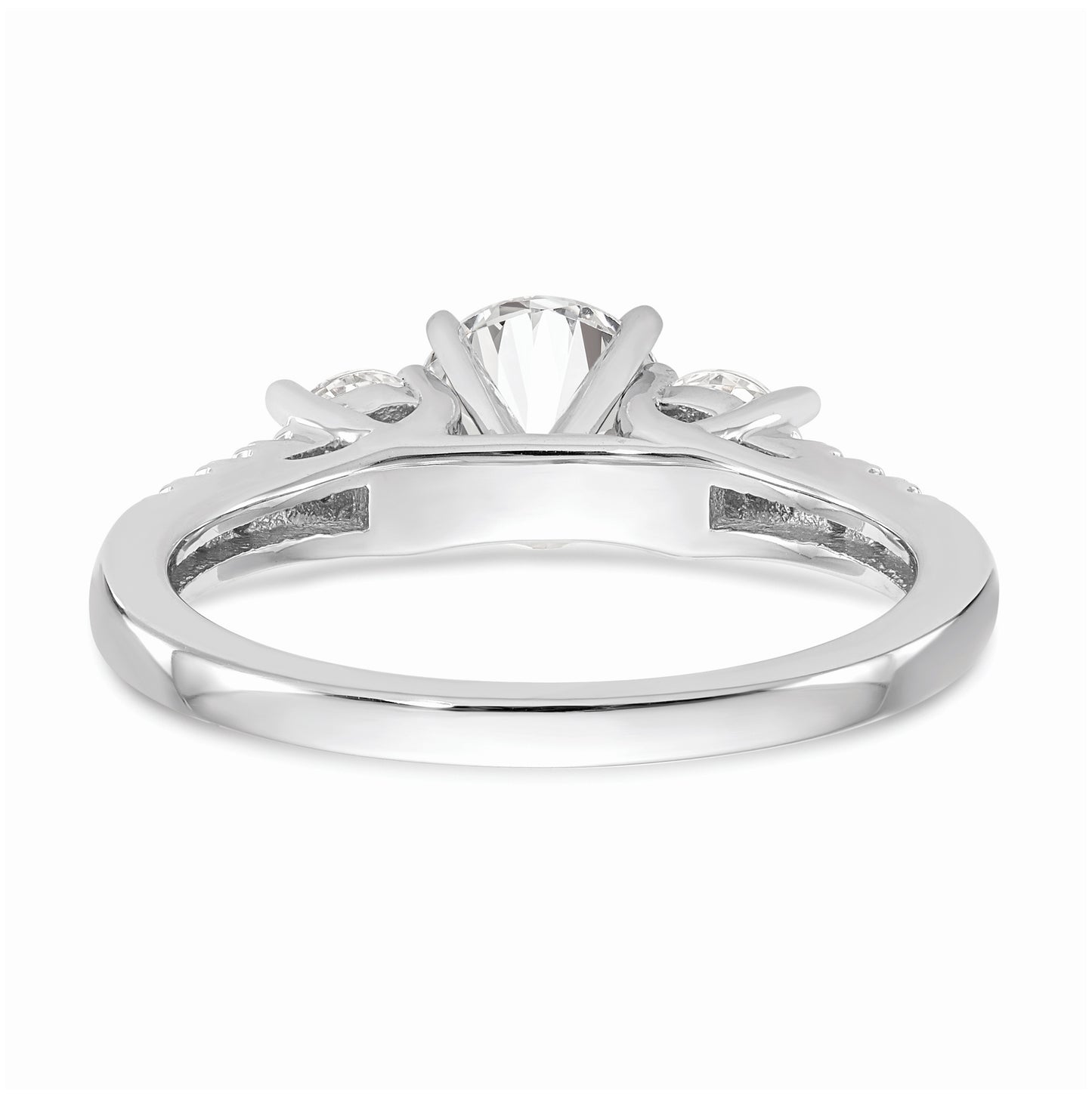 14K White Gold 3-Stone Plus Peg Set Center Diamond Semi-mount Engagement Ring,  1.77 to 2.05 mm (tapered)
