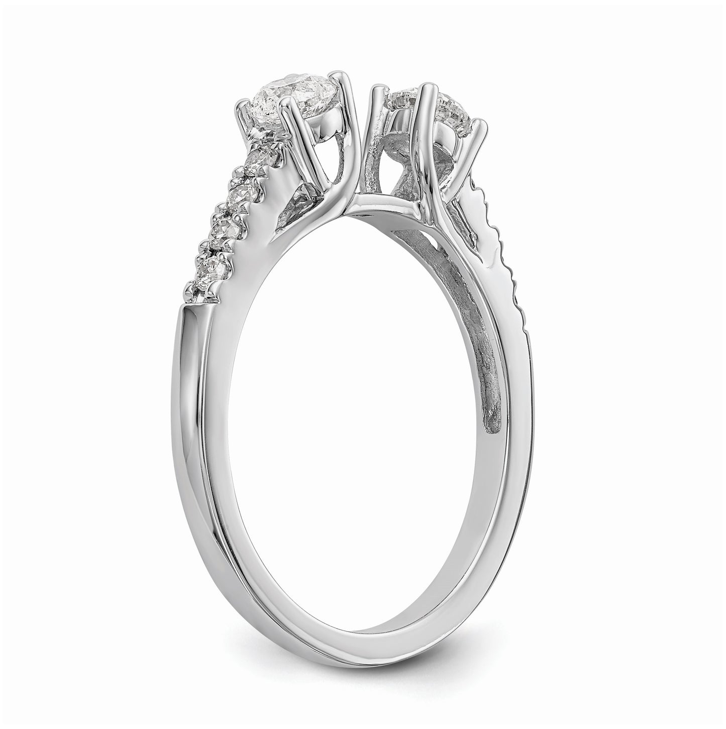 14K White Gold 3-Stone Plus Peg Set Center Diamond Semi-mount Engagement Ring,  1.77 to 2.05 mm (tapered)