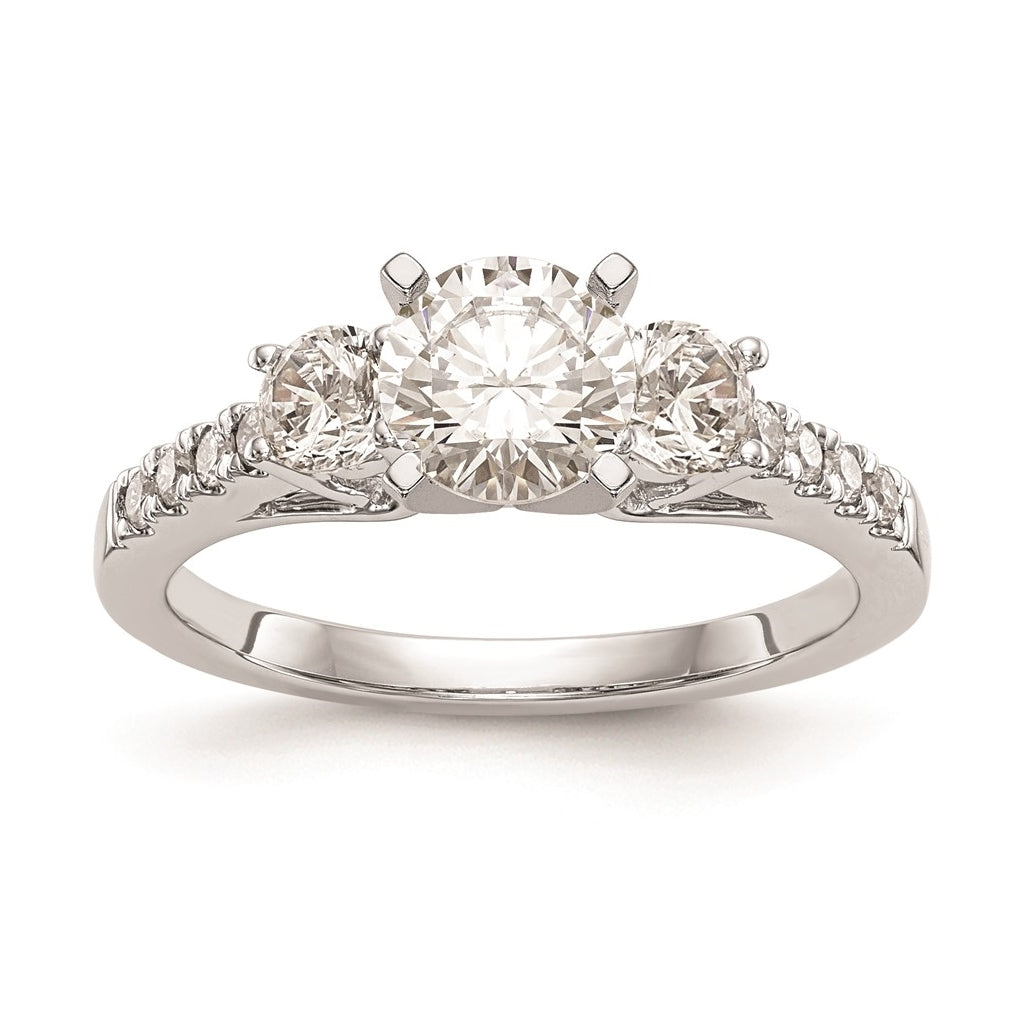 14K White Gold 3-Stone Plus Peg Set Center Diamond Semi-mount Engagement Ring,  1.77 to 2.05 mm (tapered)