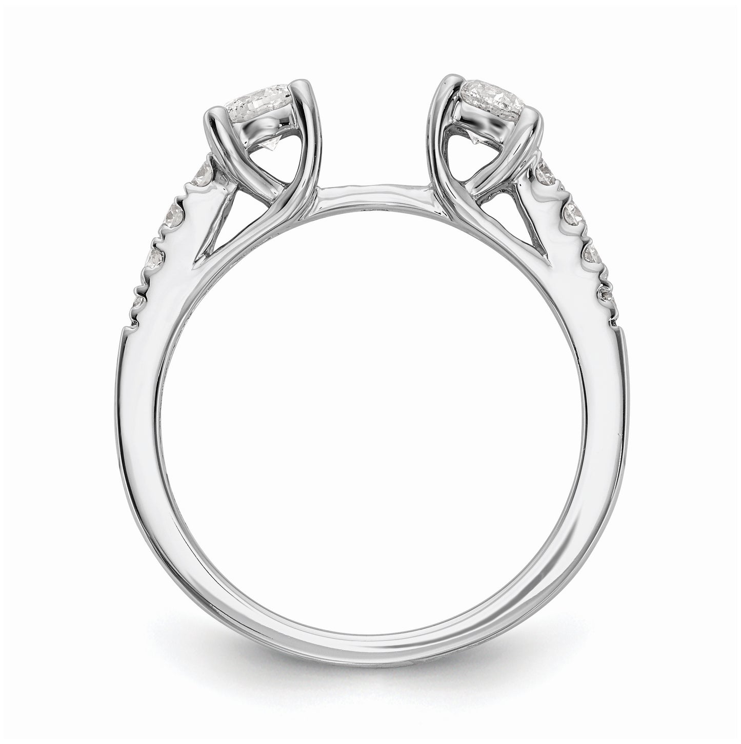 14K White Gold 3-Stone Plus Peg Set Center Diamond Semi-mount Engagement Ring,  2.03 to 2.56 mm (tapered)