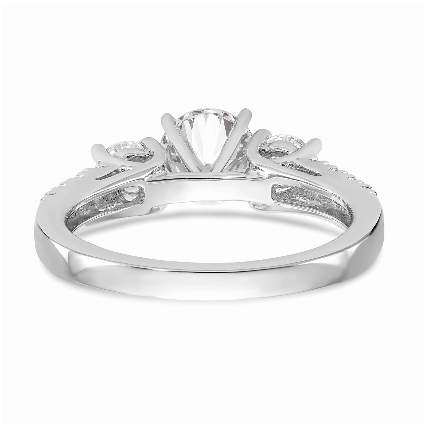 14K White Gold 3-Stone Plus Peg Set Center Diamond Semi-mount Engagement Ring,  2.03 to 2.56 mm (tapered)