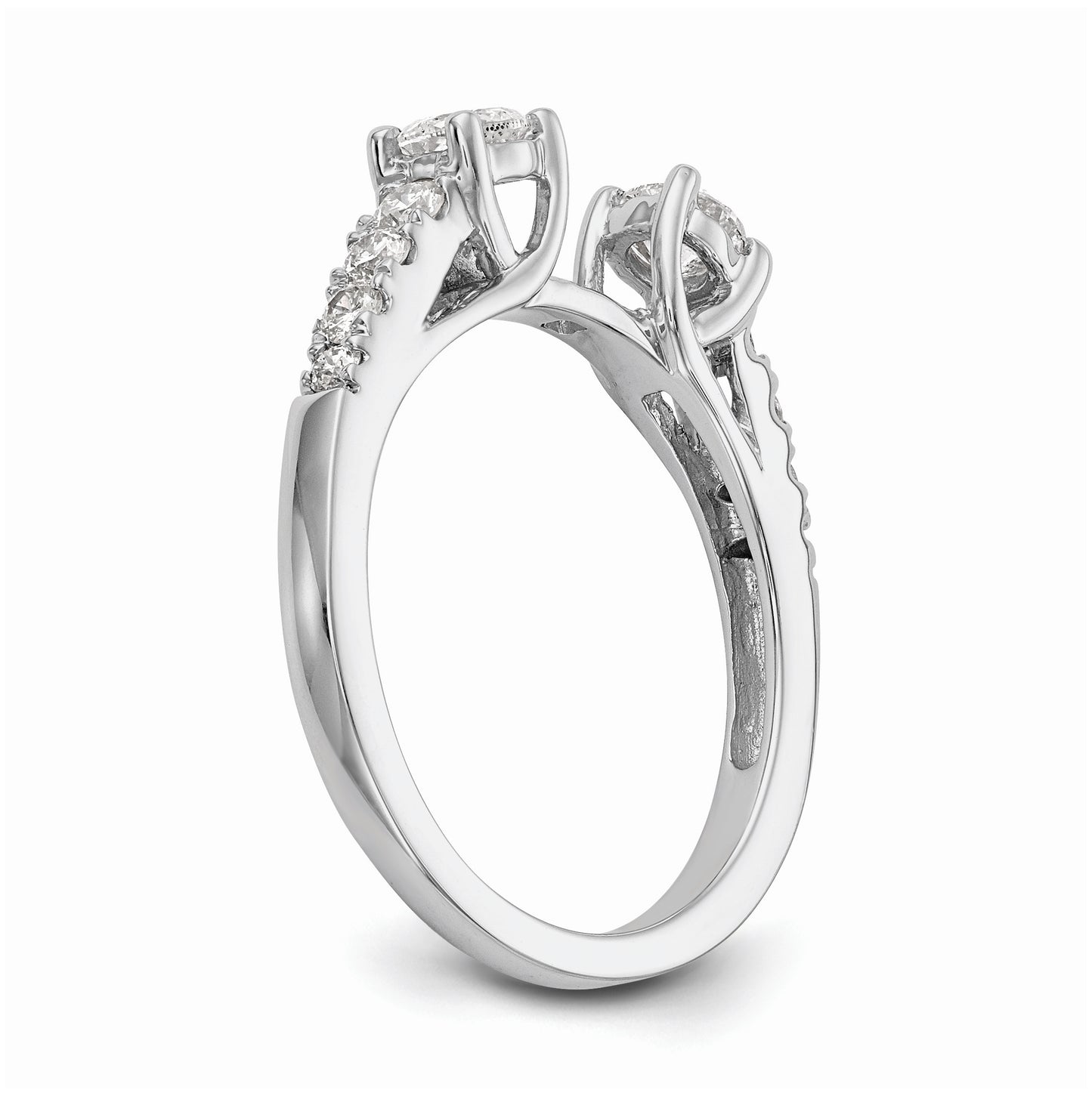14K White Gold 3-Stone Plus Peg Set Center Diamond Semi-mount Engagement Ring,  2.03 to 2.56 mm (tapered)