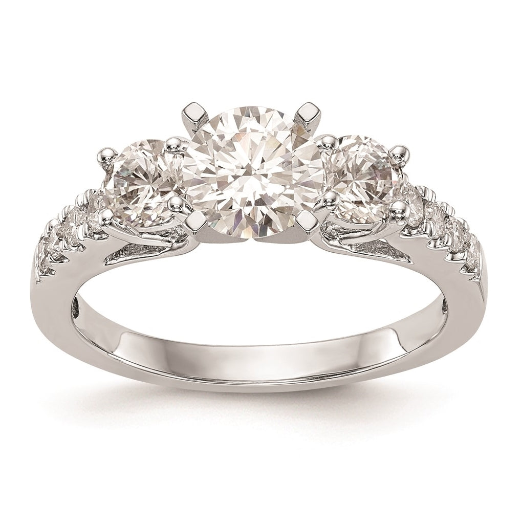 14K White Gold 3-Stone Plus Peg Set Center Diamond Semi-mount Engagement Ring,  2.03 to 2.56 mm (tapered)