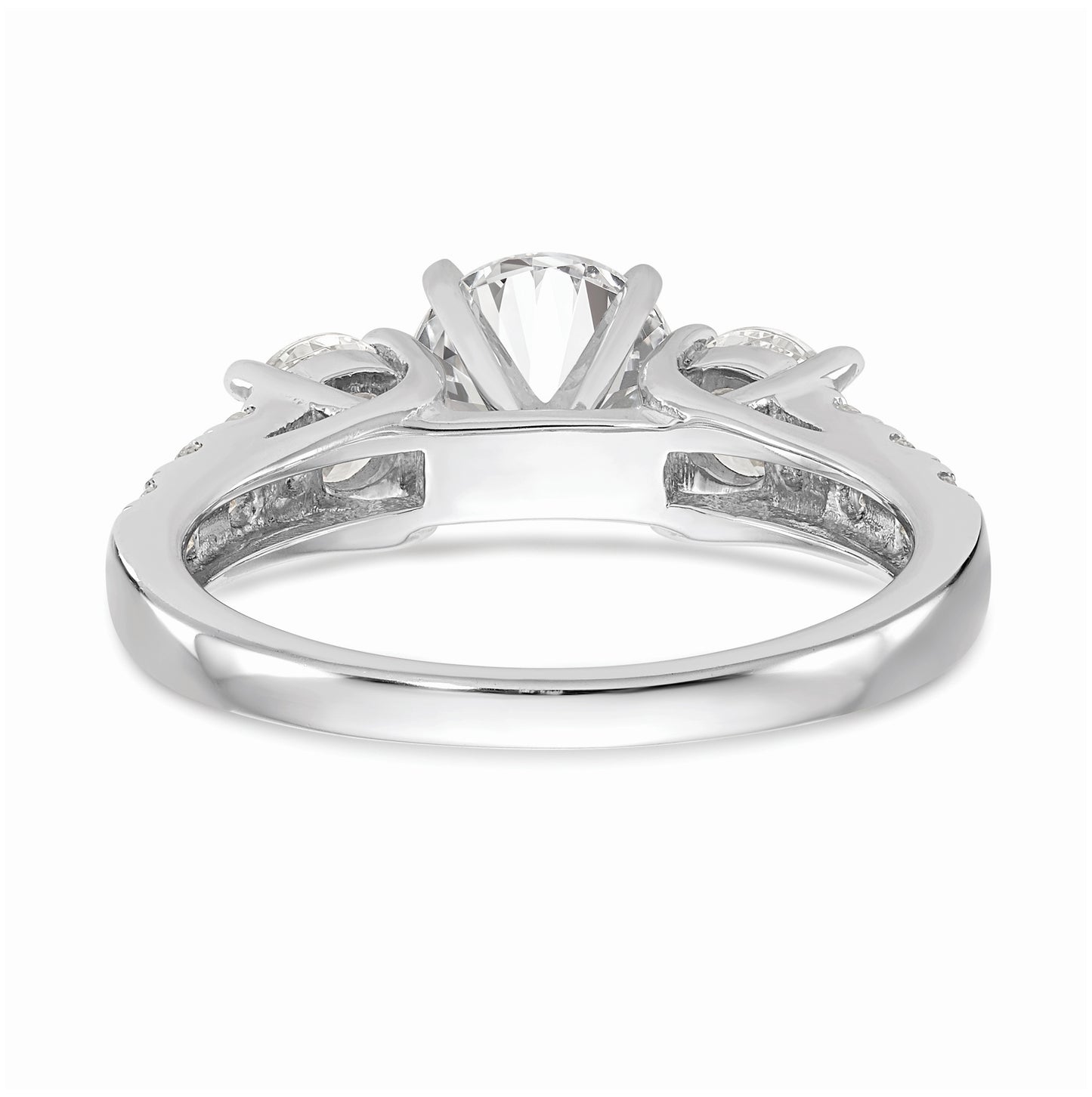 14K White Gold 3-Stone Plus Peg Set Center Diamond Semi-mount Engagement Ring,  2.20 to 2.66 mm (tapered)