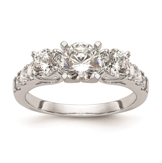 14K White Gold 3-Stone Plus Peg Set Center Diamond Semi-mount Engagement Ring,  2.20 to 2.66 mm (tapered)
