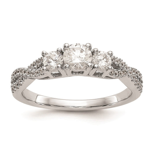 14K White Gold 3-Stone Plus (Holds 4.5mm Round Center) Diamond Semi-Mount Engagement Ring
