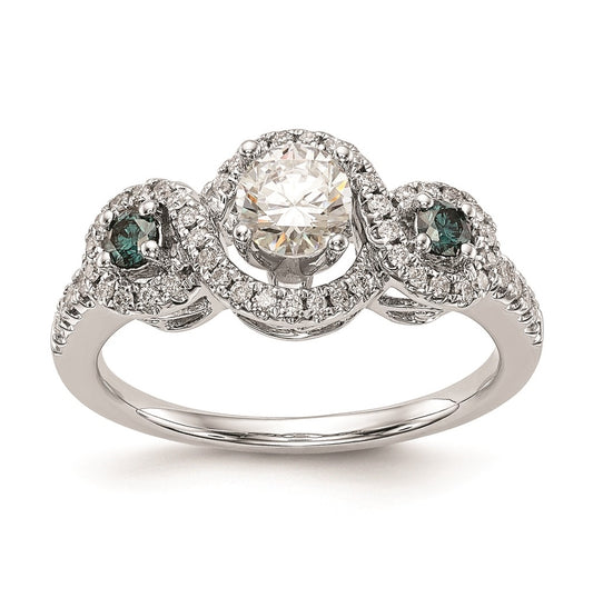 14k White Gold Blue and White Diamond Semi-Mount Including 2-Sapphire Side Stones Engagement Ring