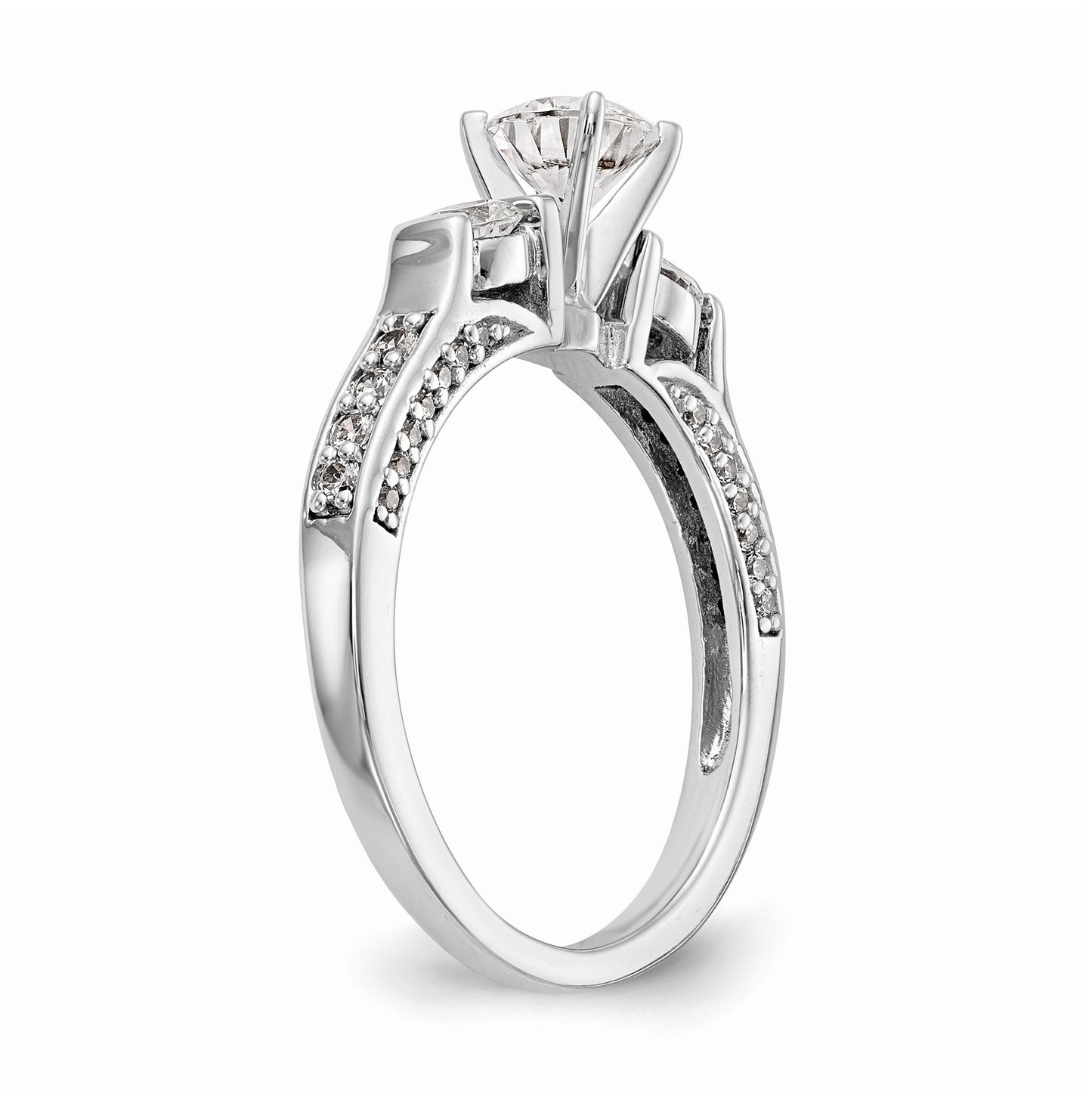 14K White Gold 3-Stone Plus Peg Set Center 1/4 carat Diamond Semi-mount Engagement Ring
