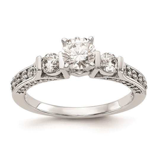 14K White Gold 3-Stone Plus Peg Set Center 1/4 carat Diamond Semi-mount Engagement Ring