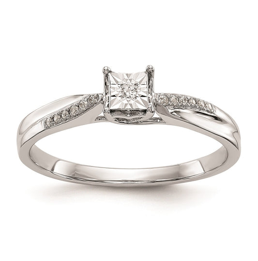 10K White Gold Square Illusion 1/20 carat Diamond Complete Engagement Ring