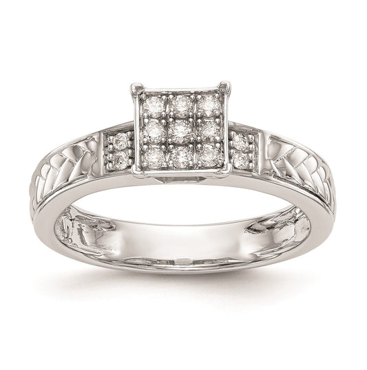 10K White Gold Square Cluster 1/6 carat Diamond Trio Complete Engagement Ring