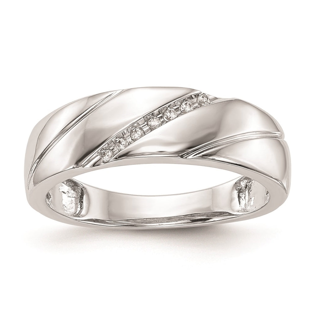 10K White Gold .03 carat Diamond Trio Men's Complete Wedding Band