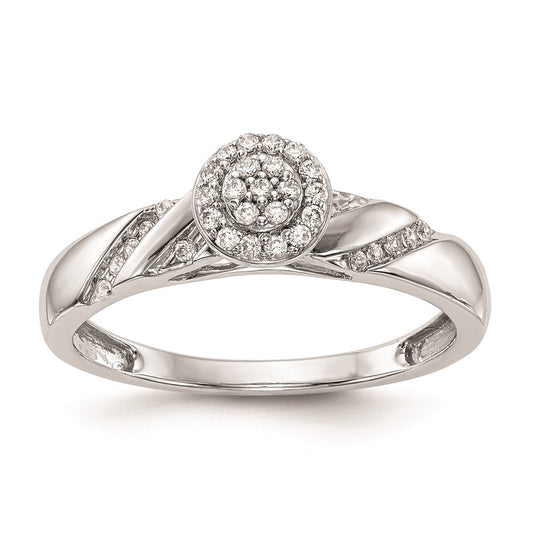 10K White Gold Halo Cluster 1/6 carat Diamond Trio Complete Engagement Ring