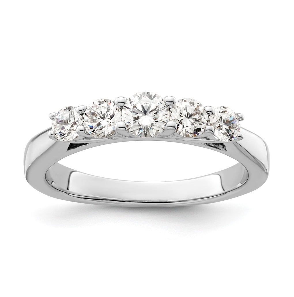 14K White Gold 5-Stone Shared Prong (Holds 3.9mm Round Center) 1/2 carat Diamond Semi-Mount Band