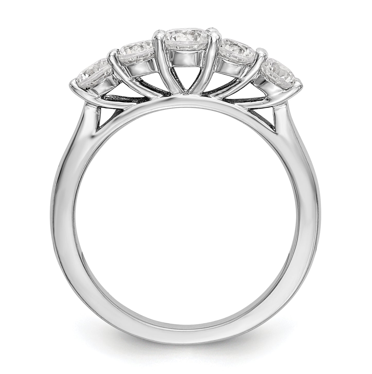 14K White Gold 5-Stone Shared Prong (Holds 4.2mm Round Center) 3/4 carat Diamond Semi-Mount Band
