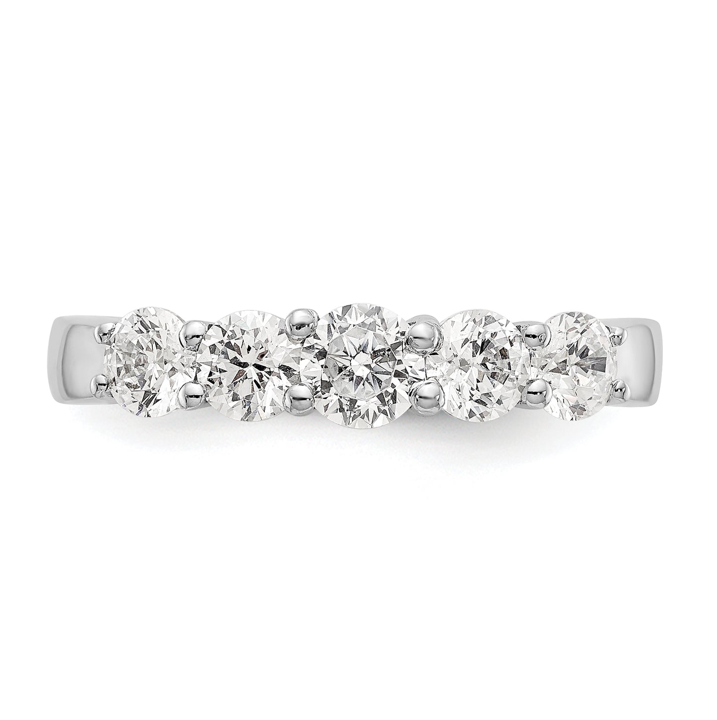 14K White Gold 5-Stone Shared Prong (Holds 4.2mm Round Center) 3/4 carat Diamond Semi-Mount Band