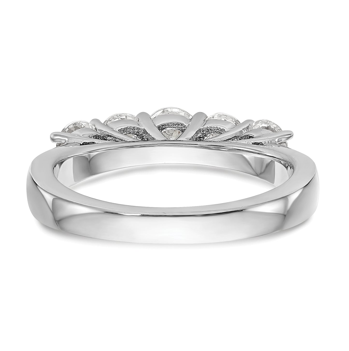 14K White Gold 5-Stone Shared Prong (Holds 4.2mm Round Center) 3/4 carat Diamond Semi-Mount Band