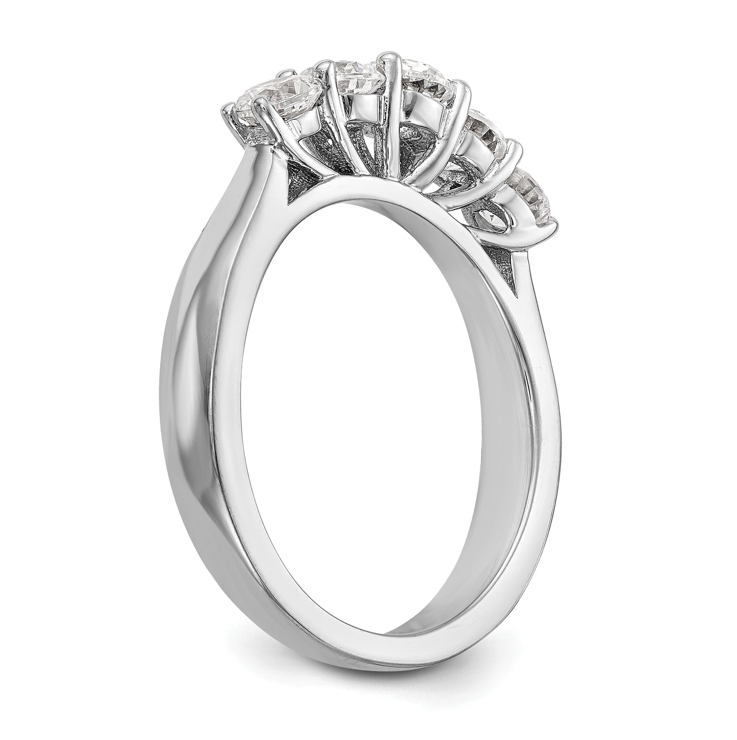 14K White Gold 5-Stone Shared Prong (Holds 4.2mm Round Center) 3/4 carat Diamond Semi-Mount Band