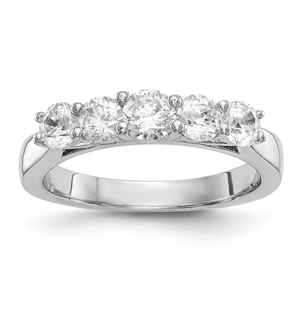 14K White Gold 5-Stone Shared Prong (Holds 4.2mm Round Center) 3/4 carat Diamond Semi-Mount Band