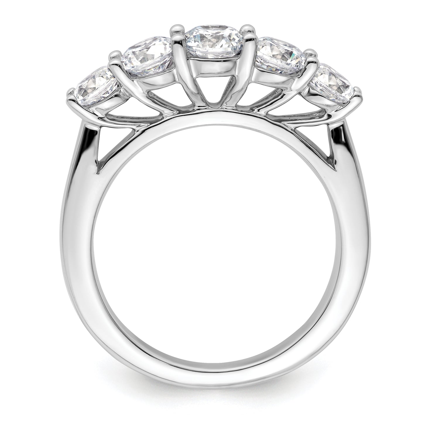 14K White Gold 5-Stone Shared Prong (Holds 4.8mm Round Center) 1 carat Diamond Semi-Mount Band