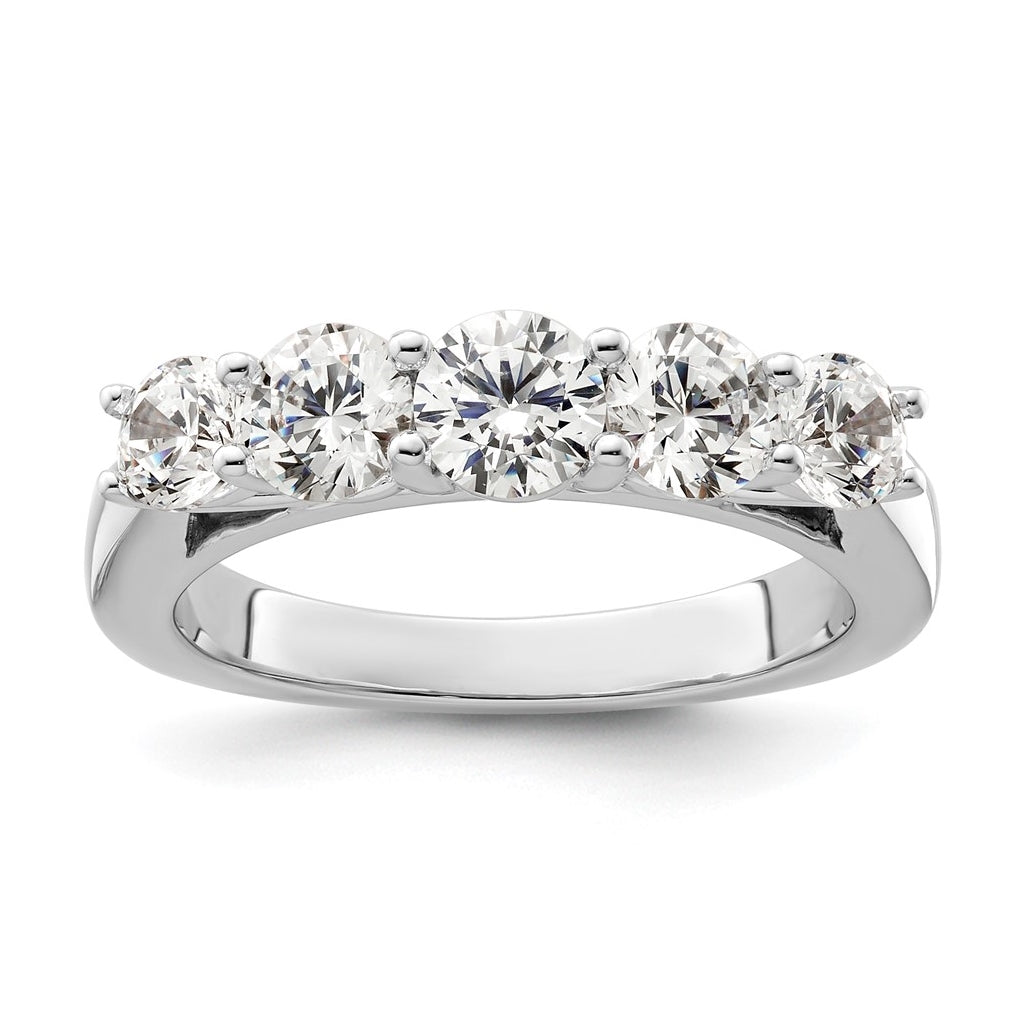 14K White Gold 5-Stone Shared Prong (Holds 4.8mm Round Center) 1 carat Diamond Semi-Mount Band