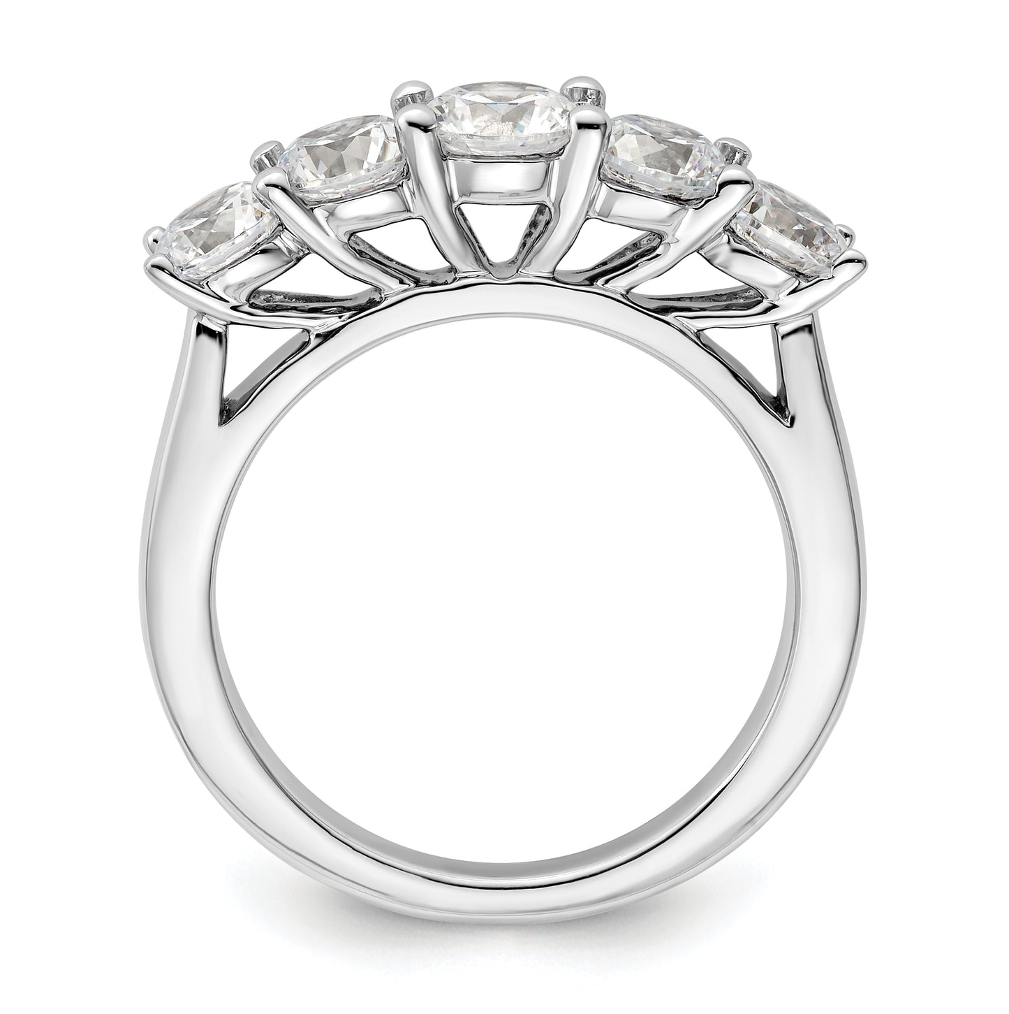 14K White Gold 5-Stone Shared Prong (Holds 5.2mm Round Center) 1.5 carat Diamond Semi-Mount Band