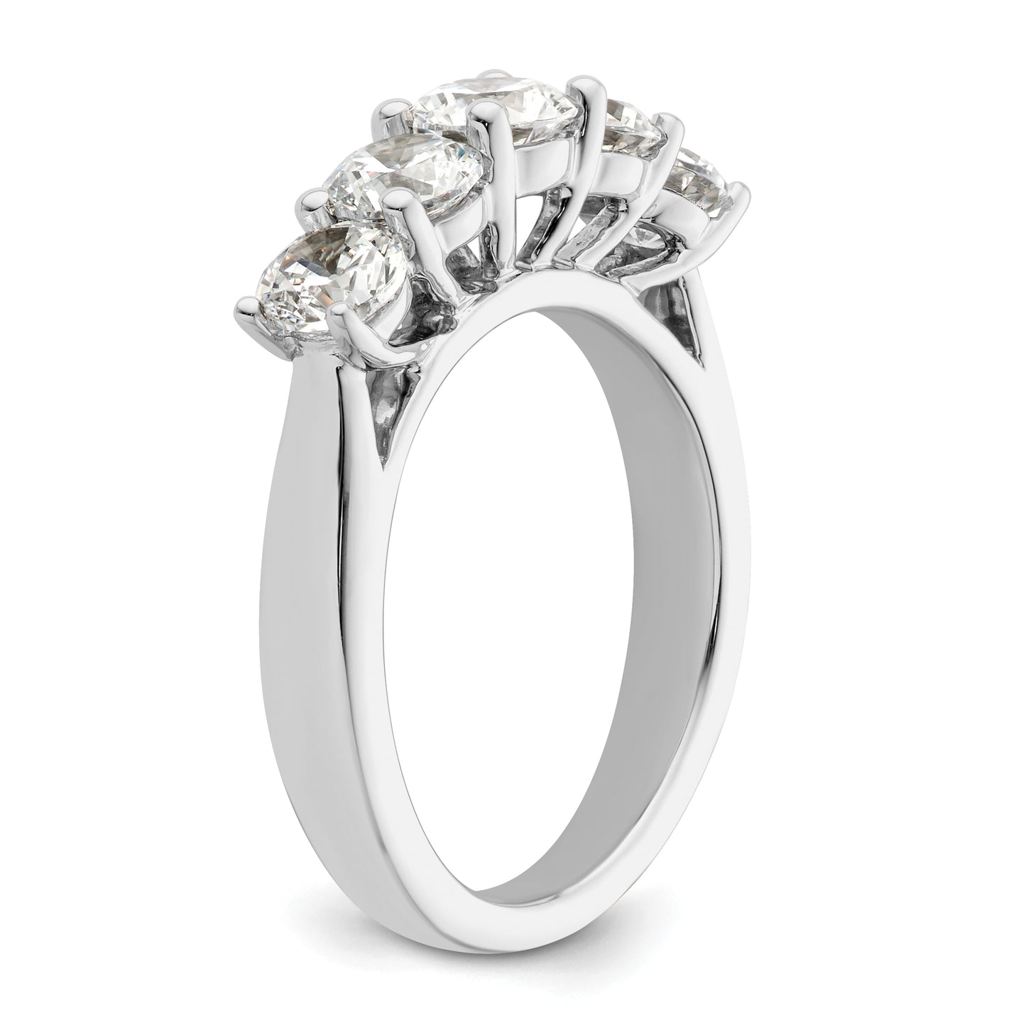 14K White Gold 5-Stone Shared Prong (Holds 5.2mm Round Center) 1.5 carat Diamond Semi-Mount Band