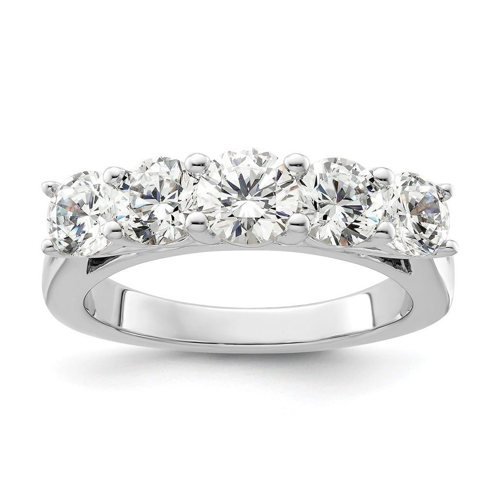 14K White Gold 5-Stone Shared Prong (Holds 5.2mm Round Center) 1.5 carat Diamond Semi-Mount Band