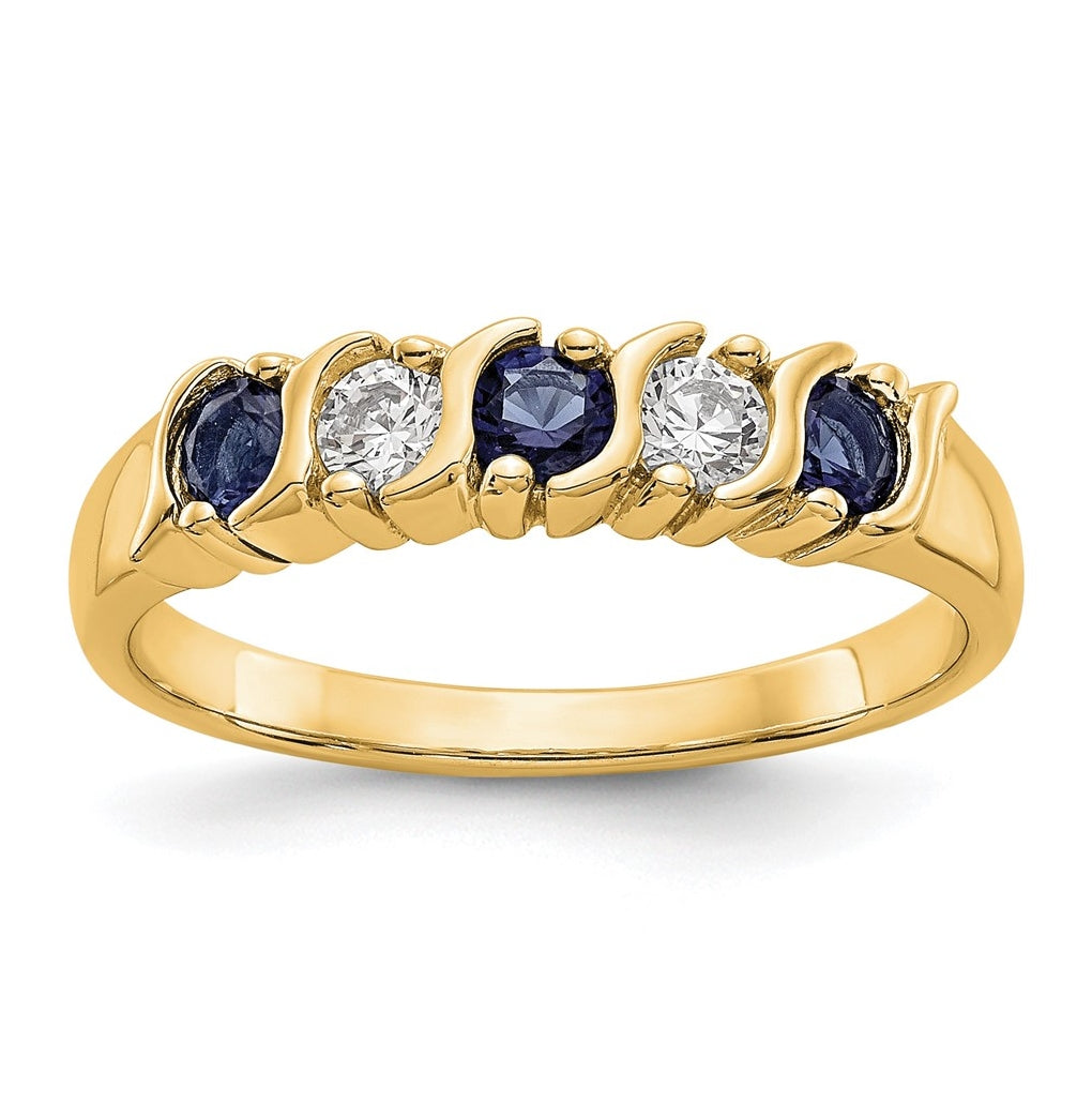 14k Yellow Gold Diamond w/Sapphire Band – Elegant Jewelry Gift for Birthday, Anniversary, Engagement, Wedding