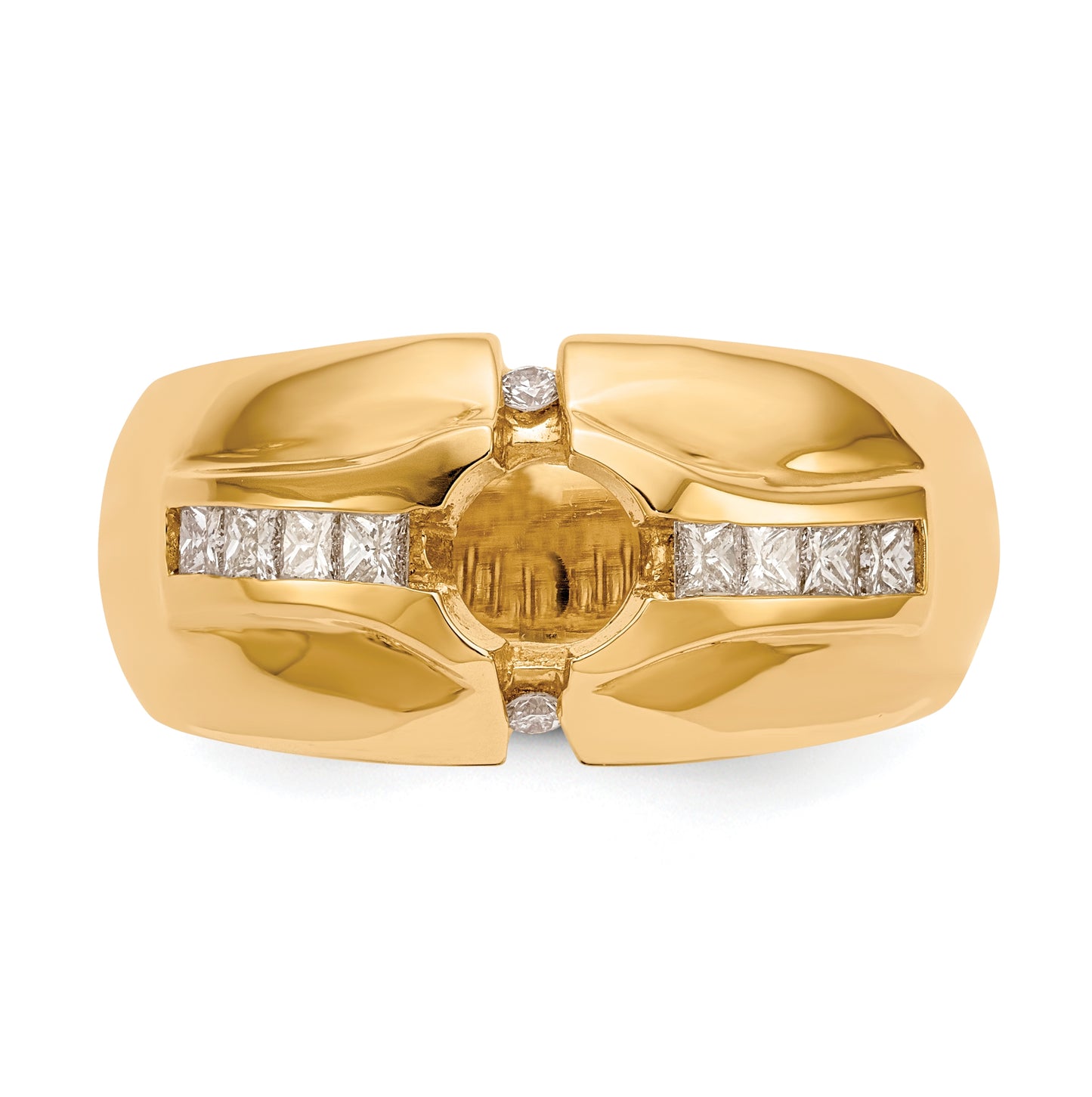 14K Yellow Gold (Holds 3/4 carat (5.5mm) Round Center) 1/2 carat Diamond Men's Semi-Mount Ring