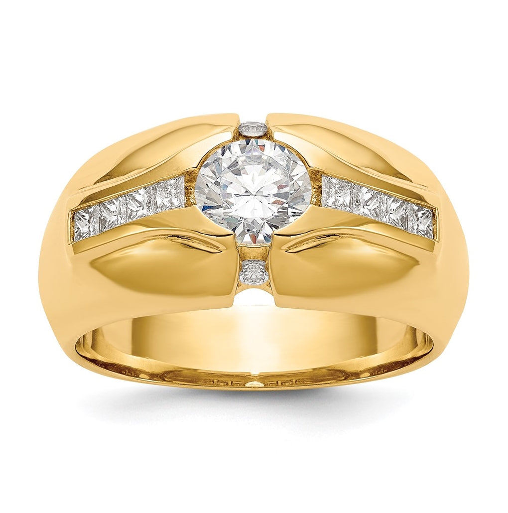 14K Yellow Gold (Holds 3/4 carat (5.5mm) Round Center) 1/2 carat Diamond Men's Semi-Mount Ring