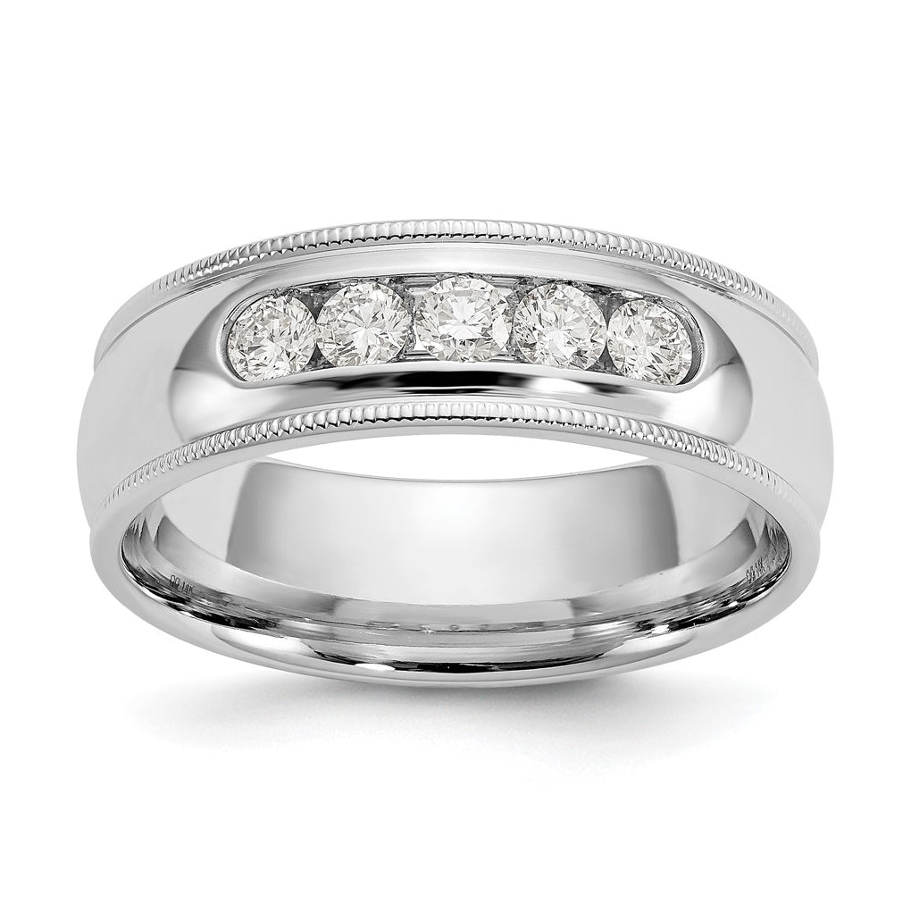 14K White Gold Men's 1/2 ct Lab Grown Diamond VS+ F+ Size 10 Comp. Miligrain Band – Elegant Jewelry Gift for Birthday, Anniversary, Engagement, Wedding