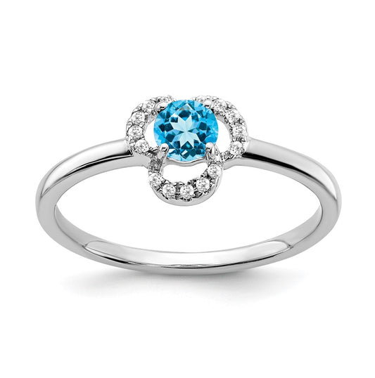 10k White Gold Blue Topaz and Diamond Ring