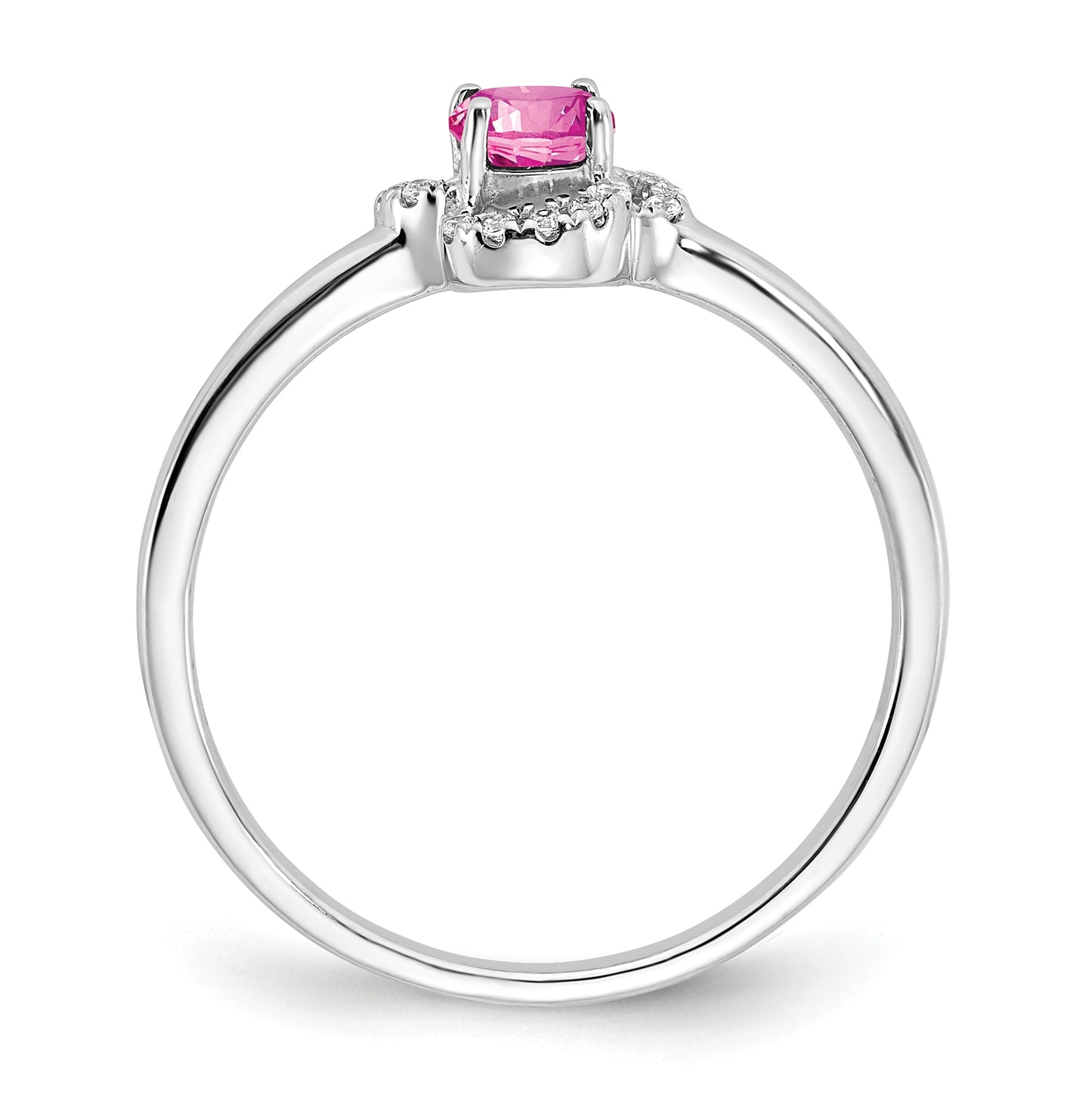 10k White Gold Created Pink Sapphire and Diamond Ring