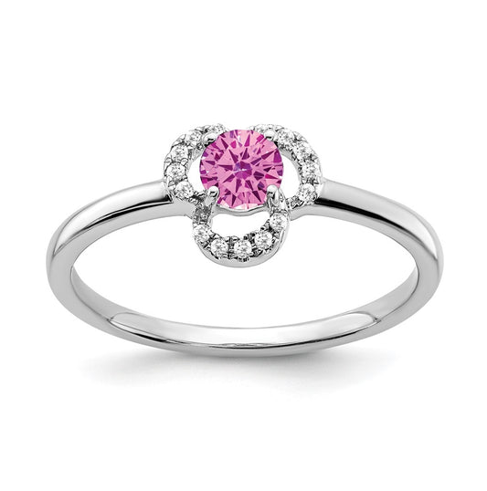 10k White Gold Created Pink Sapphire and Diamond Ring