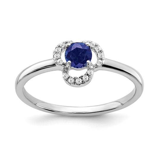 10k White Gold Created Sapphire and Diamond Ring