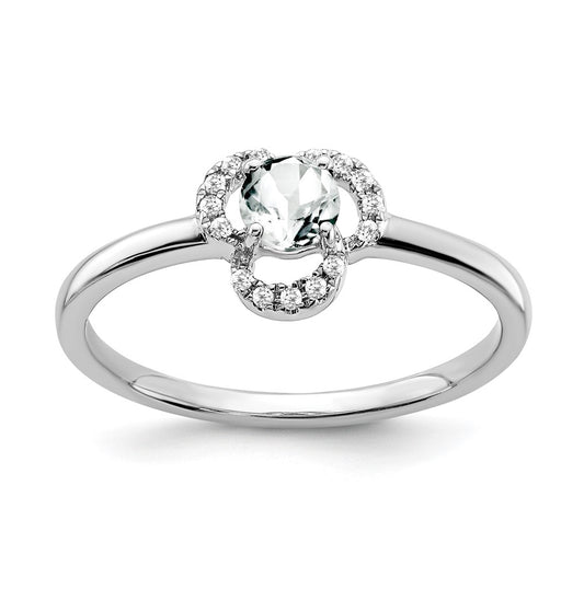 10k White Gold White Topaz and Diamond Ring