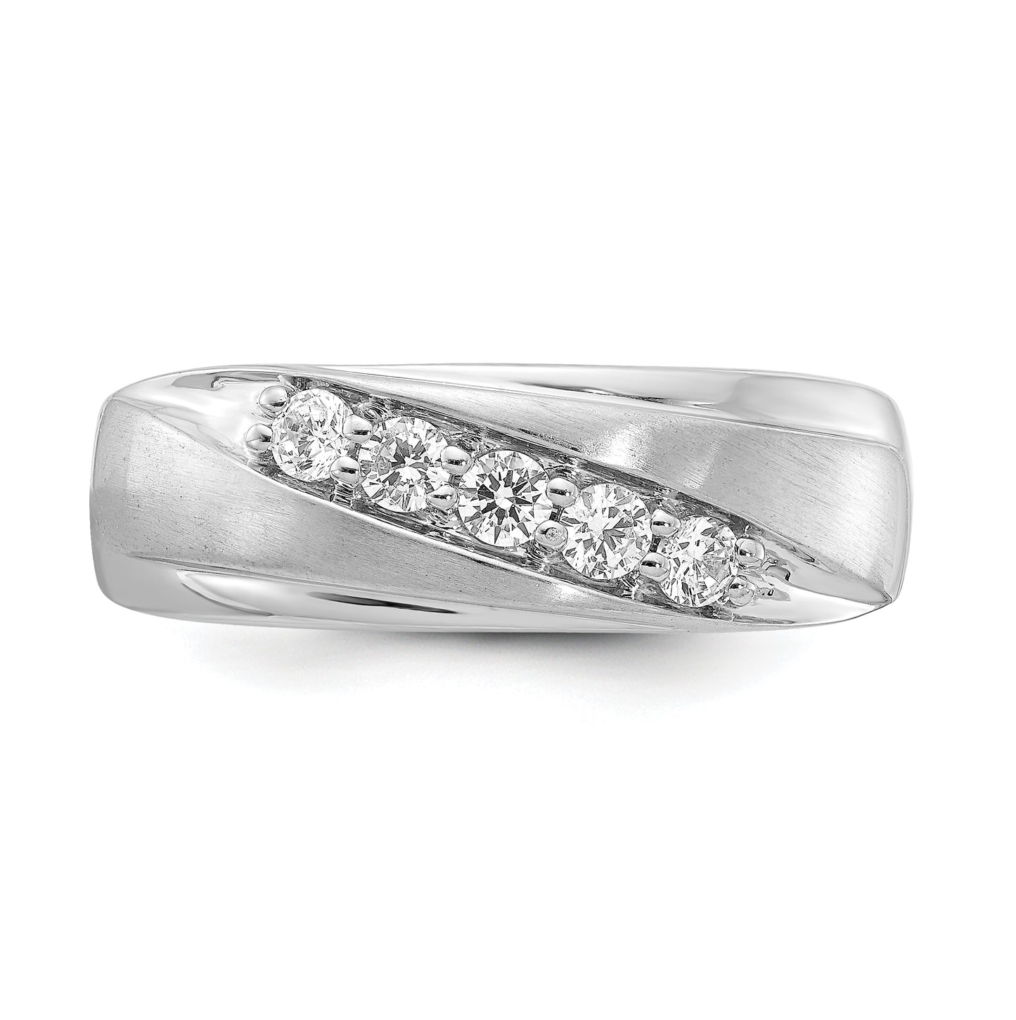 14k White Gold 5-Stone Polished and Satin 3/8 carat Diamond Complete Men's Ring