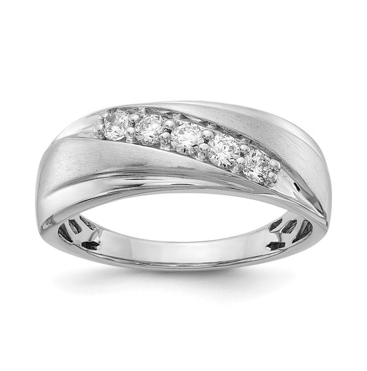 14k White Gold 5-Stone Polished and Satin 3/8 carat Diamond Complete Men's Ring