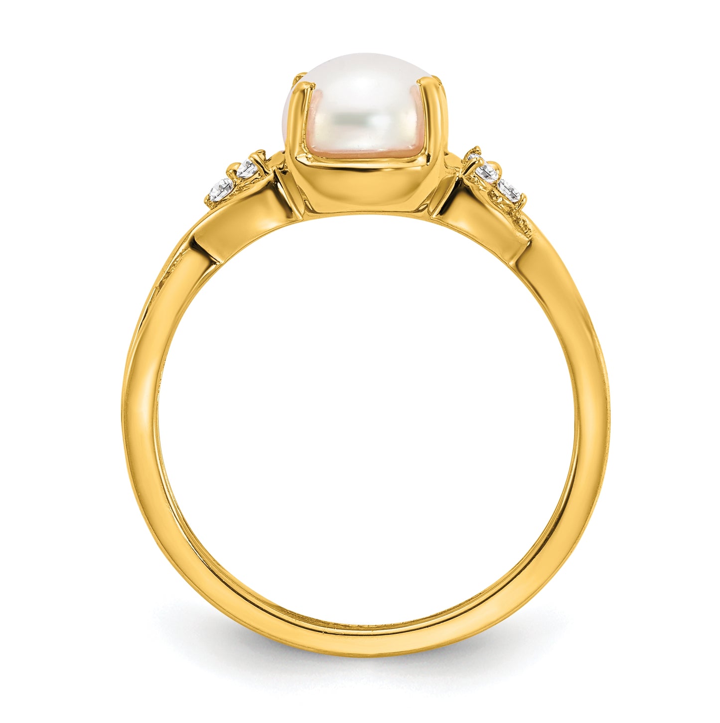14K Yellow Gold FWC Pearl and Diamond Ring