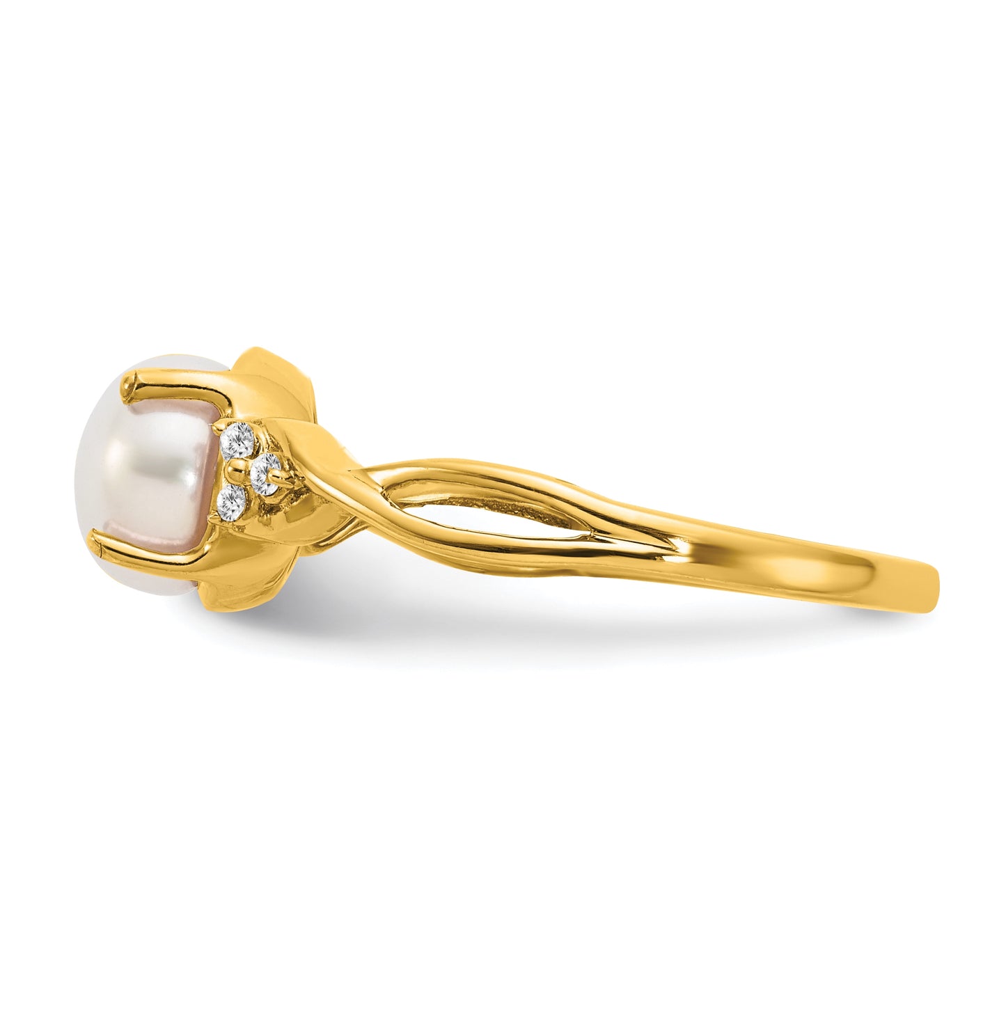 14K Yellow Gold FWC Pearl and Diamond Ring