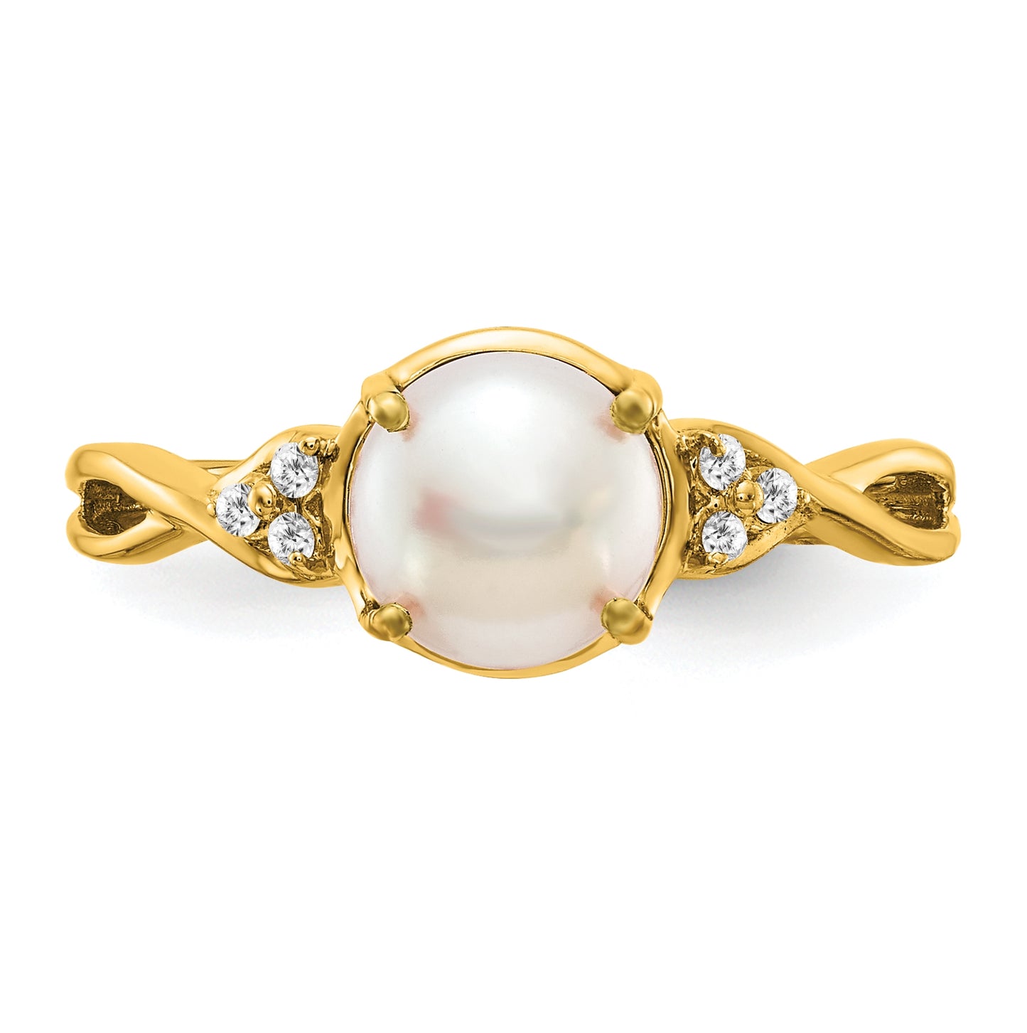 14K Yellow Gold FWC Pearl and Diamond Ring