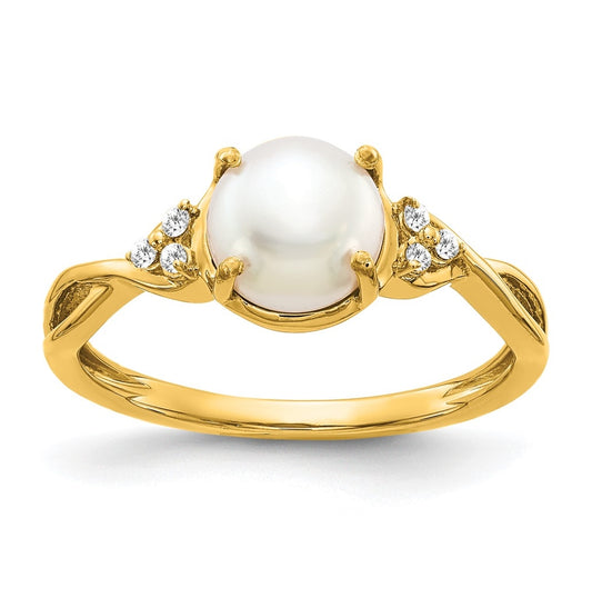 14K Yellow Gold FWC Pearl and Diamond Ring