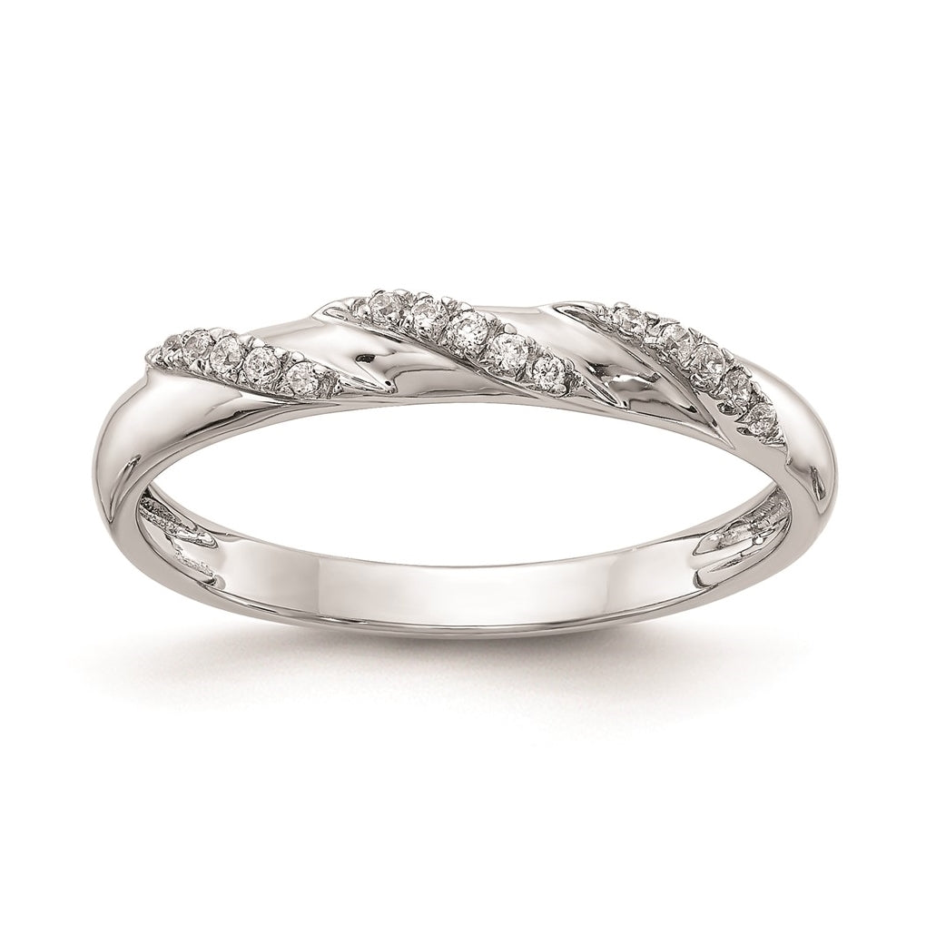 14K White Gold AA Quality 1/15 carat Diamond Trio Ladies Complete Wedding Band