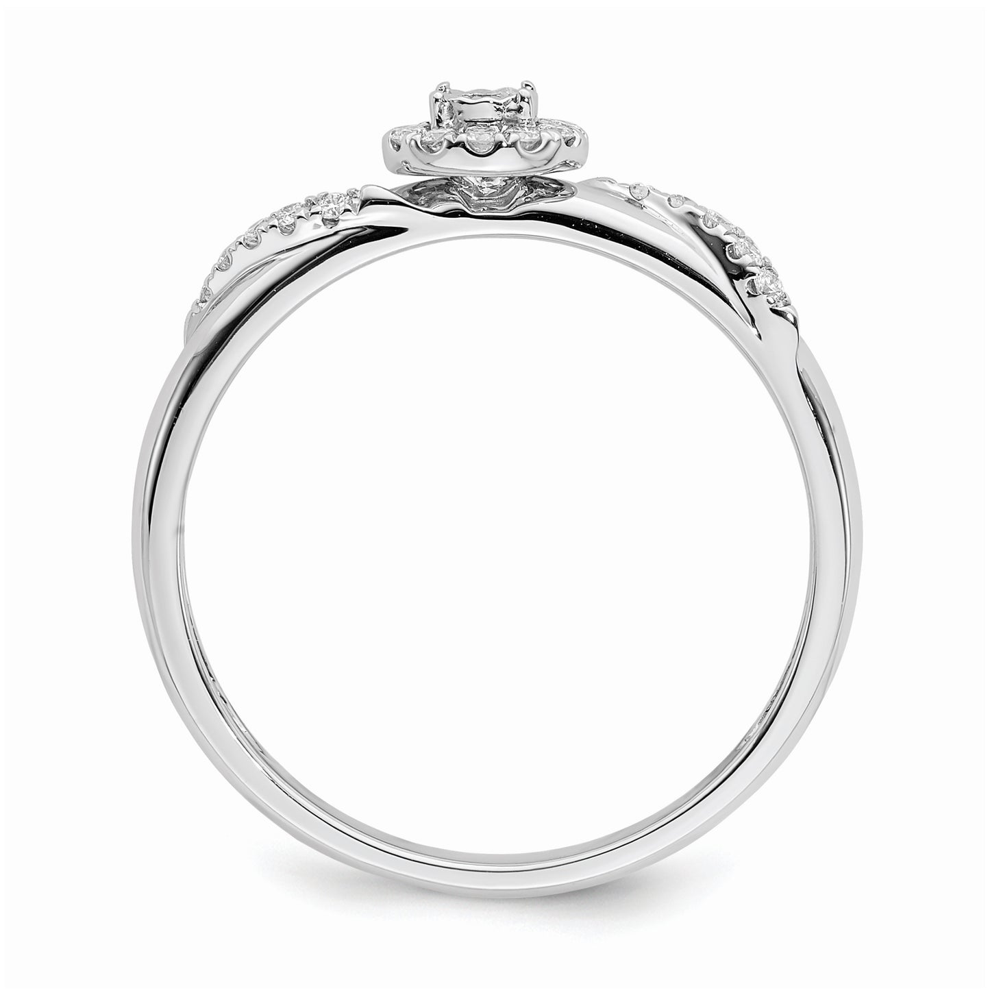 14K White Gold Halo AA Quality 1/8 carat Diamond Trio Complete Engagement Ring