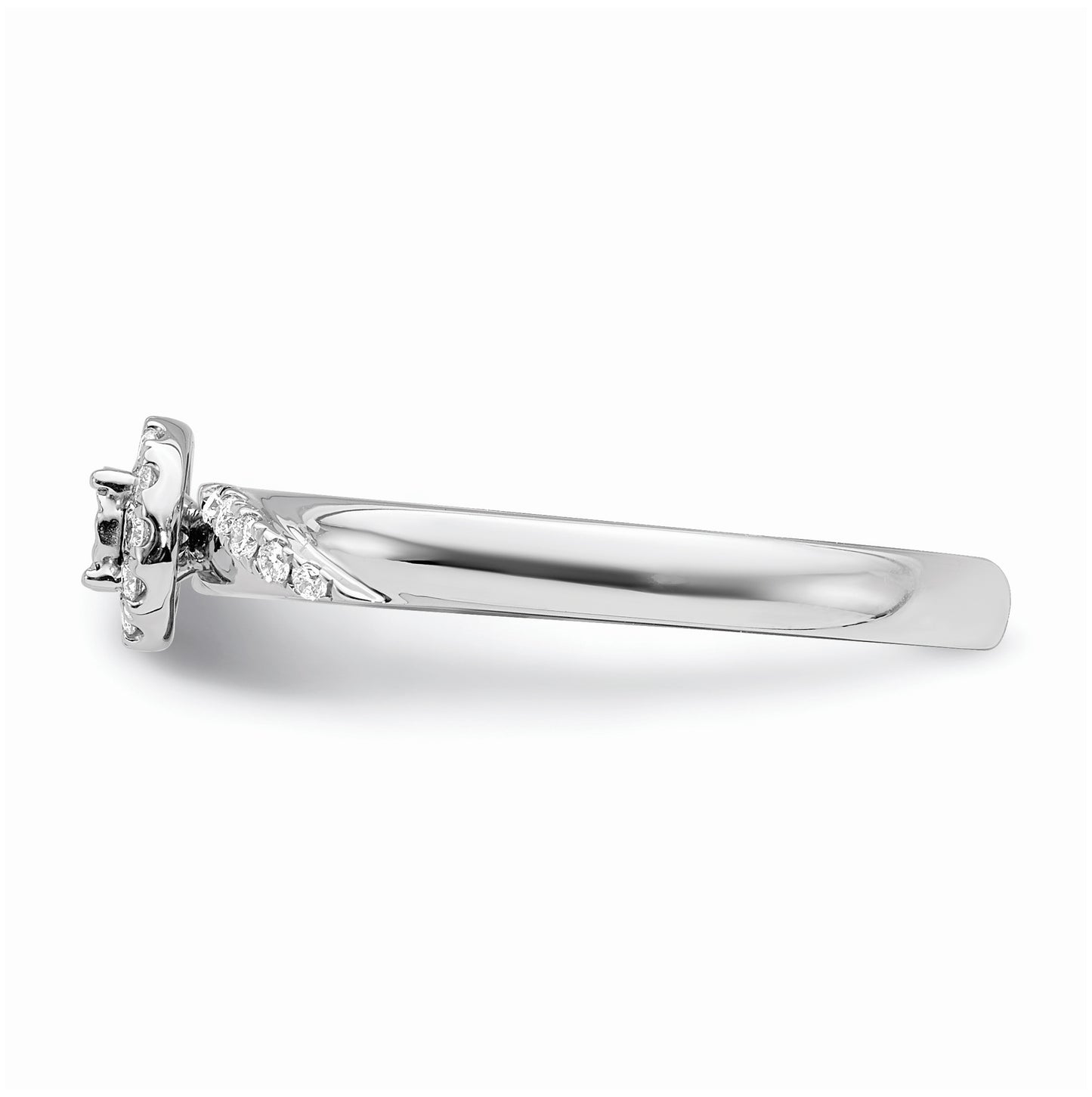 14K White Gold Halo AA Quality 1/8 carat Diamond Trio Complete Engagement Ring
