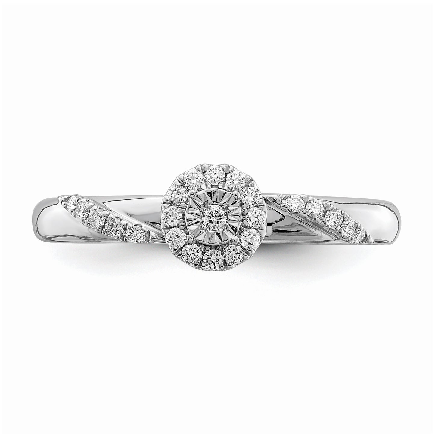 14K White Gold Halo AA Quality 1/8 carat Diamond Trio Complete Engagement Ring
