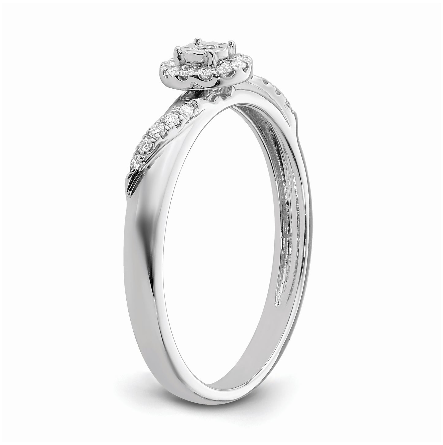 14K White Gold Halo AA Quality 1/8 carat Diamond Trio Complete Engagement Ring