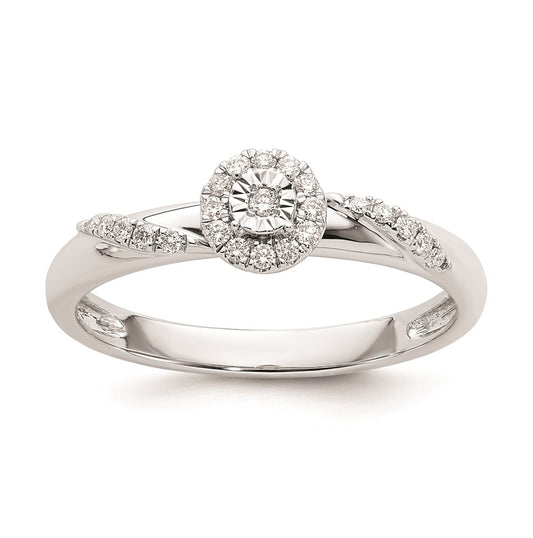14K White Gold Halo AA Quality 1/8 carat Diamond Trio Complete Engagement Ring